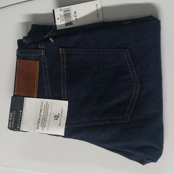 NWT Lauren Ralph Lauren Women' s Mid Rise Straight Jeans Dark Rinse Wash 4 - Picture 2 of 5